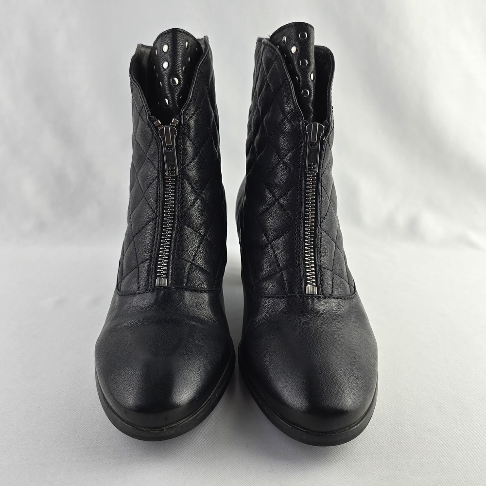 FIDJI Women's Black Quilted Silver Studded Leather Heeled Ankle Boots 40 - Picture 6 of 15